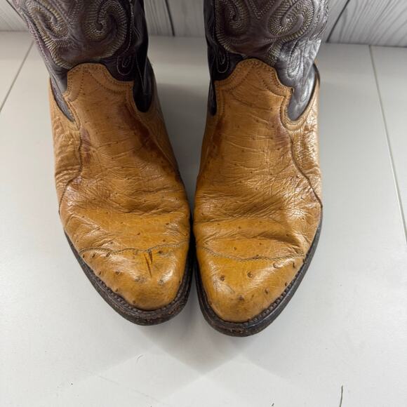 Montana Dorado VTG Ostrich & Leather Cowboy Boots Western Mens 8 Mens Womens 10 - Picture 2 of 8